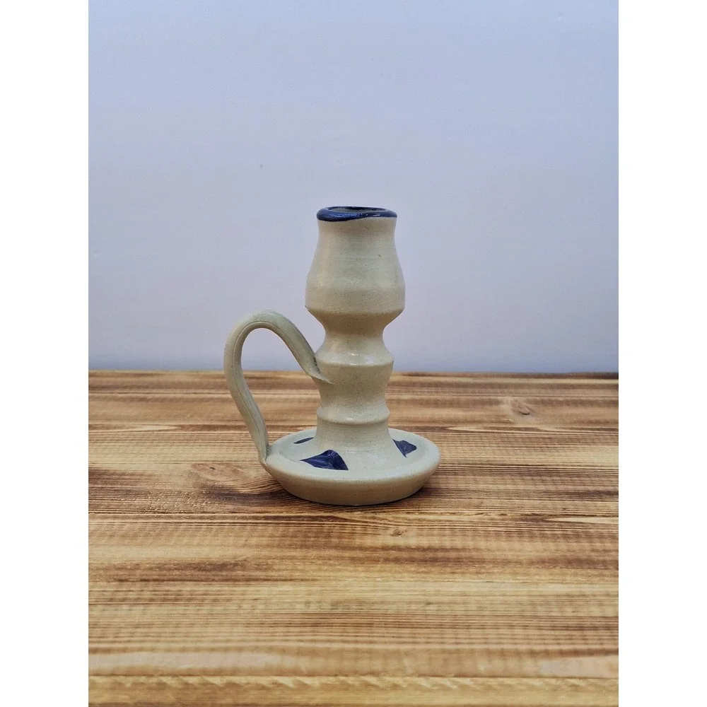 WPF Williamsport Pottery‎ Factory Candleholder 2000 Blue Leaf Design